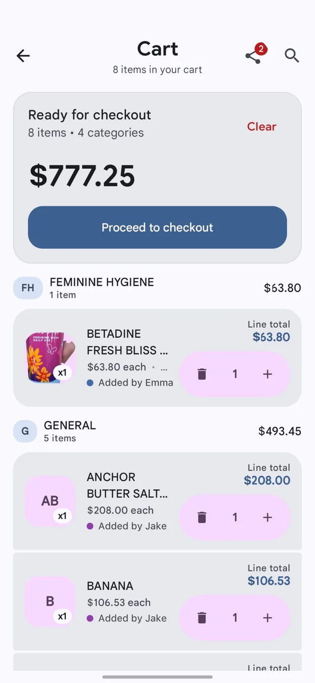 Cart Tracker cart showing a running total of $777.25, ready for checkout